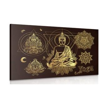 Wandbild Goldener meditierender Buddha