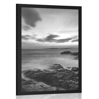 POSTER SCHÖNE LANDSCHAFT AM MEER IN SCHWARZ-WEISS - SCHWARZ-WEISS - POSTER