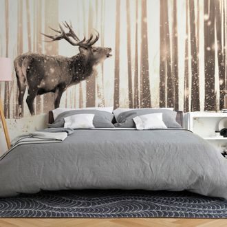 Self adhesive wallpaper deer in a snowy forest