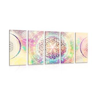 5-DÍLNÝ OBRAZ MANDALA V ZAJÍMAVÉM PROVEDENÍ - OBRAZY FENG SHUI - OBRAZY