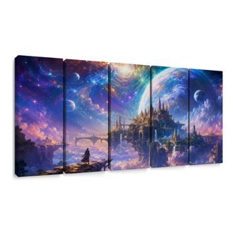 TABLEAU EN 5 PARTIES – ROYAUME CÉLESTE DANS LES NUAGES - IMAGES DE GALAXIE - TABLEAUX