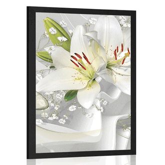 POSTER WHITE LILY ON AN INTERESTING BACKGROUND - FLOWERS - POSTERS