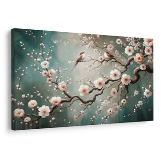 OBRAZ PTÁČCI NA VĚTVI SAKURY - OBRAZY KVĚTŮ - OBRAZY