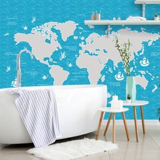 SELF ADHESIVE WALLPAPER SKY BLUE WORLD MAP - SELF-ADHESIVE WALLPAPERS - WALLPAPERS