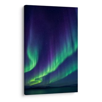 OBRAZ ZIELONO-FIOLETOWA ZORZA NA NOCNYM NIEBIE - OBRAZY ZORZY POLARNEJ - OBRAZY