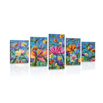 5-PIECE CANVAS PRINT COLORFUL FLOWERS IN A MEADOW - PICTURES OF NATURE AND LANDSCAPE - PICTURES
