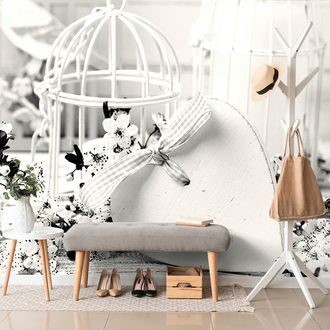 SELF ADHESIVE WALL MURAL BLACK AND WHITE ROMANTIC STILL LIFE IN VINTAGE STYLE - SELF-ADHESIVE WALLPAPERS - WALLPAPERS