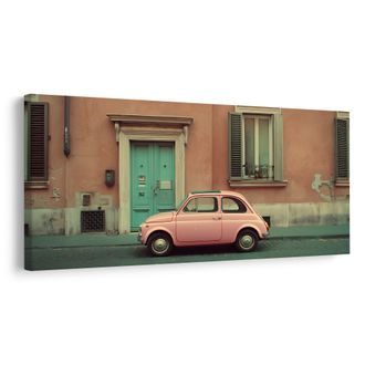 OBRAZ VINTAGE AUTO PŘED DOMEM - OBRAZY AUT - OBRAZY