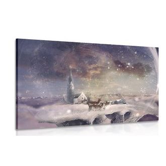 QUADRO CERVO IN UN VILLAGGIO INNEVATO - QUADRI DI NATURA E PAESAGGIO - QUADRI