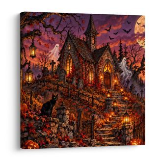 OBRAZ HALLOWEENSKÝ HŘBITOV U KAPLE - HALLOWEENSKÉ A HOROROVÉ OBRAZY - OBRAZY