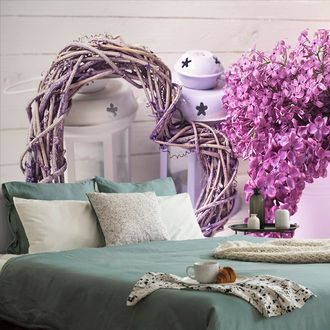 SELF ADHESIVE WALL MURAL WICKER HEART WITH LILAC - SELF-ADHESIVE WALLPAPERS - WALLPAPERS