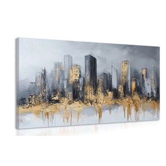 OBRAZ PANORAMA MRAKODRAPŮ VE ZLATO-ŠEDÉ - OBRAZY MĚSTA - OBRAZY
