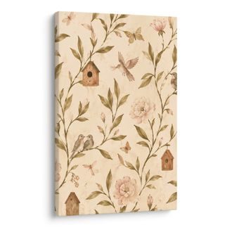 TABLEAU SUR TOILE – BRANCHETTES ROMANTIQUES AUX NICHOIRS - TABLEAUX DE FLEURS - TABLEAUX