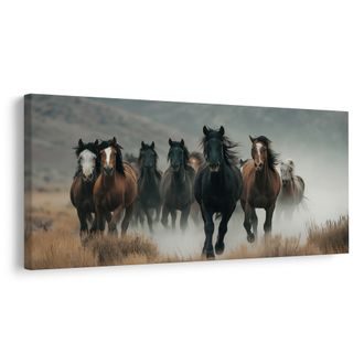 WANDBILD PFERDEHERDE IN BEWEGUNG - BILDER VON PFERDEN - BILDER