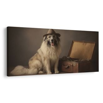 WANDBILD REISENDER HUND MIT HUT - BILDER VON HUNDEN - BILDER