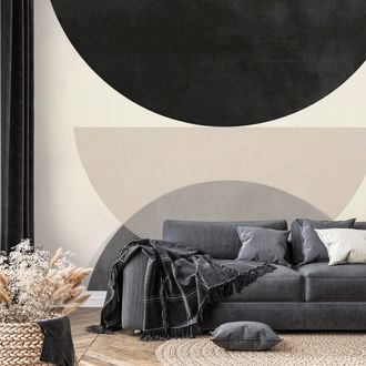 TAPET SEMICERCURI GEOMETRICE ALB-NEGRU - TAPET ABSTRACT - TAPETURI