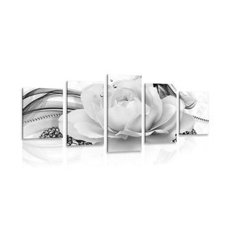 5-PIECE CANVAS PRINT LUXURY ROSE IN BLACK AND WHITE - BLACK AND WHITE PICTURES - PICTURES