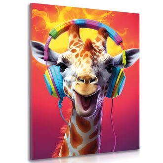Wandbild Giraffe mit Kopfhörern