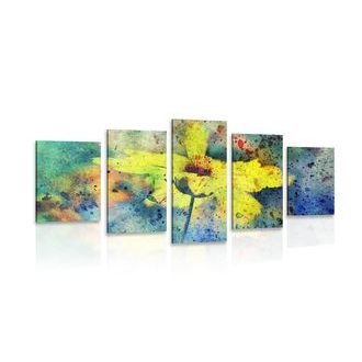 5-DÍLNÝ OBRAZ ŽLUTÝ KVĚT S VINTAGE NÁDECHEM - VINTAGE A RETRO OBRAZY - OBRAZY