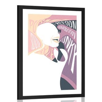 Plakát s paspartou žena s nápisem v jemných barvách