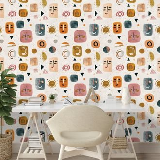 SAMOLEPÍCÍ TAPETA ABSTRAKTNÍ TVÁŘE A GEOMETRIE - DĚTSKÉ TAPETY - TAPETY