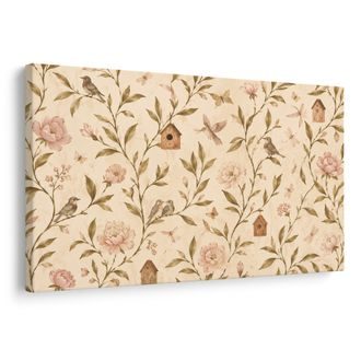 TABLEAU SUR TOILE – DÉLICATS OISEAUX PARMI LES FLEURS - TABLEAUX DE FLEURS - TABLEAUX