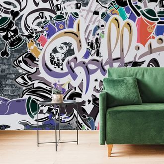 WALLPAPER TRENDY PURPLE GRAFFITI WALL - WALLPAPERS STREET ART - WALLPAPERS