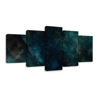 QUADRI 5 PEZZI – NEBULOSA NOTTURNA DORATA - QUADRI GALASSIA - STAMPE E QUADRI