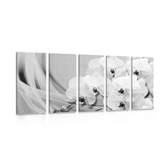 5-DÍLNÝ OBRAZ ORCHIDEJ NA PLÁTNĚ V ČERNOBÍLÉM PROVEDENÍ - ČERNOBÍLÉ OBRAZY - OBRAZY