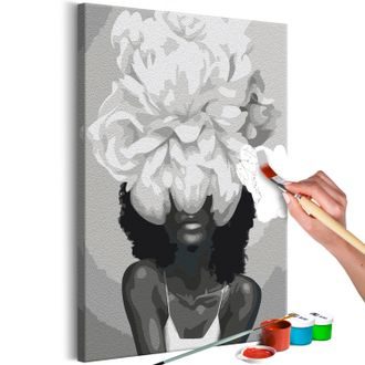Kép festése számok szerint nő fehér virággal
