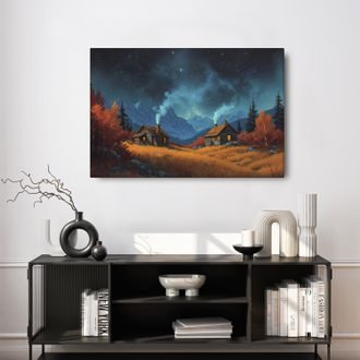 OBRAZ KOUZELNÁ ZIMNÍ KRAJINA - BAREVNÉ DOMY - OBRAZY