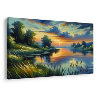 OBRAZ ZÁPAD SLUNCE NAD JEZEREM - OBRAZY JEZERA - OBRAZY