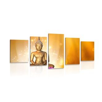 TABLOU 5-PIESE STATUIE BUDDHA PE O FLOARE DE LOTUS - TABLOURI FENG SHUI - TABLOURI