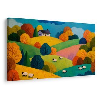 OBRAZ PODZIMNÍ KRAJINA S OVCEMI - OBRAZY POLE A LOUKY - OBRAZY