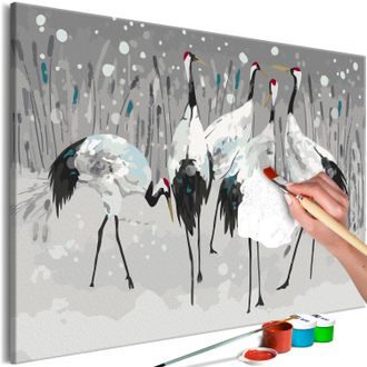 Obraz maľovanie podľa čísiel kŕdeľ bocianov - Stork Family