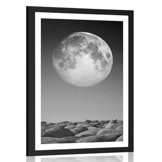 AFFICHE AVEC MONTURE PIERRES EMPILÉES AU CLAIR DE LUNE EN NOIR ET BLANC - NOIR ET BLANC - AFFICHES