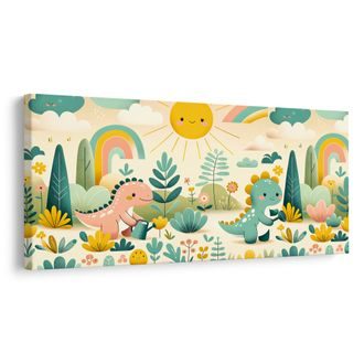 OBRAZ DINOSAUŘÍ KAMARÁDI V BAREVNÉ ZAHRADĚ - DĚTSKÉ OBRAZY ZVÍŘÁTKA - OBRAZY