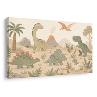 OBRAZ DINOZAURY W KRAINIE Z WULKANEM - DZIECIĘCE OBRAZY ZWIERZĄTKA - OBRAZY