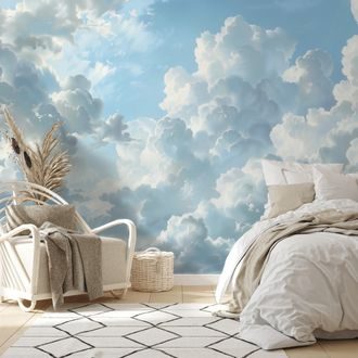 TAPET AUTOADEZIV NORI ALBI PUFOȘI PE CER ALBASTRU - TAPET NATURĂ - TAPETURI