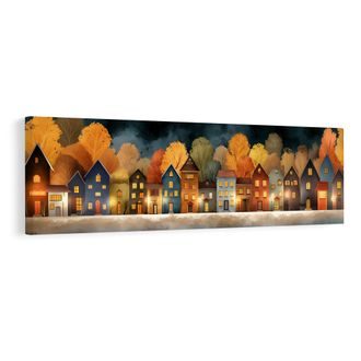 OBRAZ ZIMNÍ POHÁDKA U ŘEKY - BAREVNÉ DOMY - ΠΊΝΑΚΕΣ