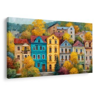 OBRAZ PODZIMNÍ KOUZLO V ULICI - BAREVNÉ DOMY - OBRAZY