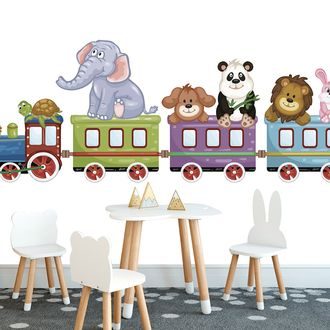 CARTA DA PARATI TRENO CON ANIMALI - CARTA DA PARATI BAMBINI - CARTA DA PARATI