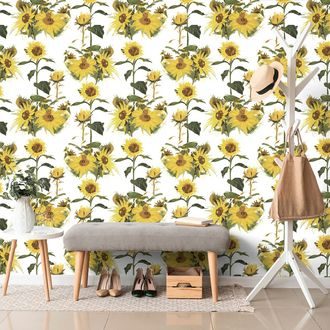 SELF ADHESIVE WALLPAPER SUNFLOWERS ON A WHITE BACKGROUND - SELF-ADHESIVE WALLPAPERS - WALLPAPERS