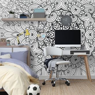 TAPETA ETNO MANDALA V ČRNOBELI VARIANTI - TAPETE FENG SHUI - TAPETE