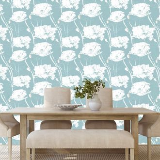 SELF ADHESIVE WALLPAPER CHARMING POPPIES WITH A TURQUOISE BACKGROUND - SELF-ADHESIVE WALLPAPERS - WALLPAPERS