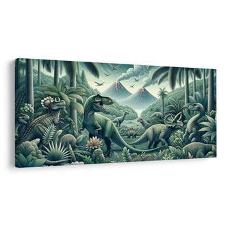 WANDBILD URZEITWELT DER DINOS IM DSCHUNGEL - KINDERBILDER TIERE - BILDER