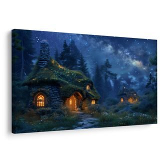 OBRAZ KOUZELNÁ VÁNOČNÍ NOC V LESE - BAREVNÉ DOMY - OBRAZY