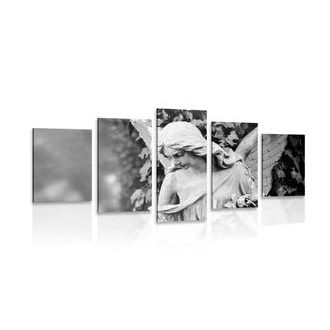 5-DÍLNÝ OBRAZ SOCHA ANDĚLA V ČERNOBÍLÉM PROVEDENÍ - ČERNOBÍLÉ OBRAZY - OBRAZY