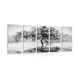 5-DÍLNÝ OBRAZ ORIENTÁLNÍ TŘEŠEŇ V ČERNOBÍLÉM PROVEDENÍ - ČERNOBÍLÉ OBRAZY - OBRAZY