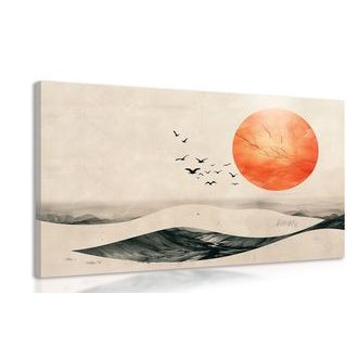 WANDBILD JAPANDI LANDSCHAFT MIT ORANGEFARBENEM MOND - JAPANDI WANDBILDER - BILDER